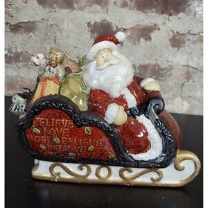 Ceramic Santa Claus in a Sleigh Figurine Christmas Decoration Believe